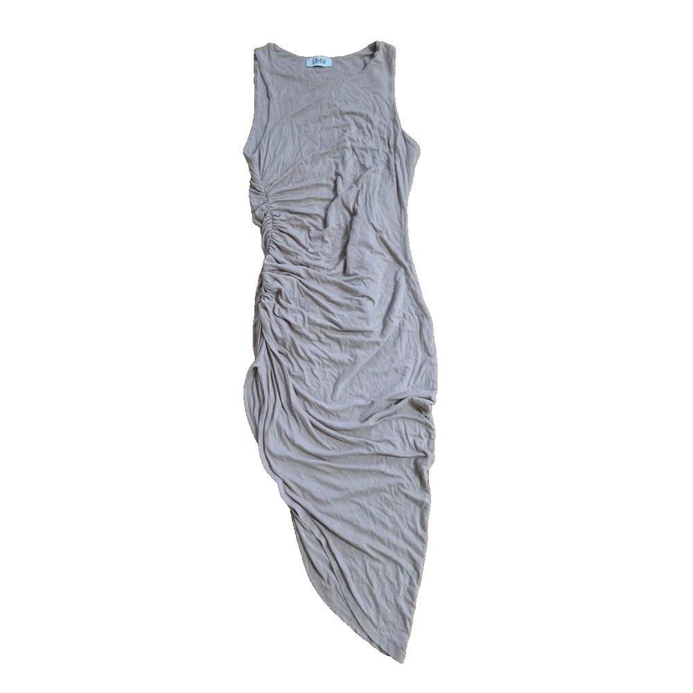 Lilyful Ruched Asymmetrical A-line Maxi Dress beige Small A001342